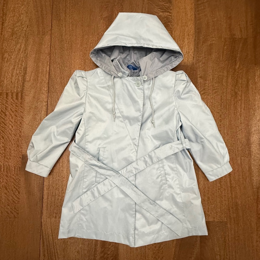 Rothschild Vintage Kids Hooded Rain Jacket Light Blue Trench Coat Size 4